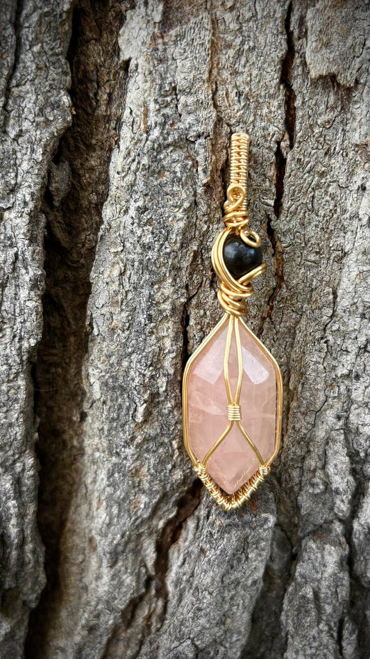 Mangano Calcite & Black Moonstone Pendant