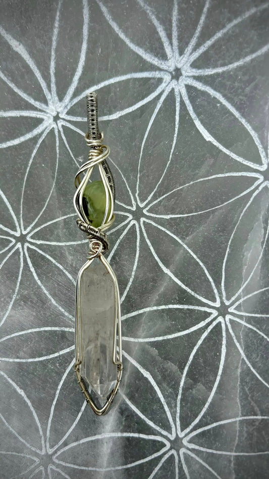 Clear quartz & Prehnite Pendant